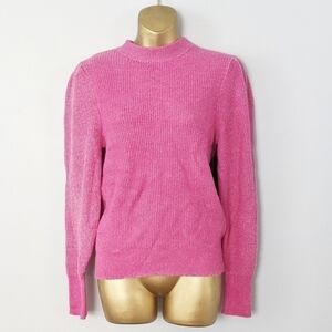 Hot pink ribbed crew cozy chunky neck sweater size large nwt